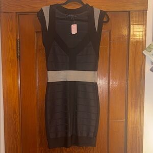 French Connection Y2K Bandage Bodycon Mini Dress – Black/Silver